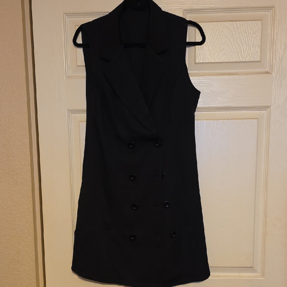 Double~Breasted Vest Dress Black Sleeveless NEW